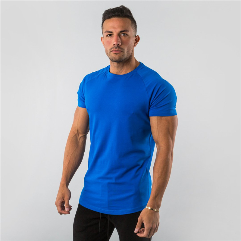 New Fashion Plain Tops Tees Fitness Mens T Shirt Short Sleeve Muscle Joggers Bodybuilding Tshirt Male Gym Clothes Slim Fit Shirt