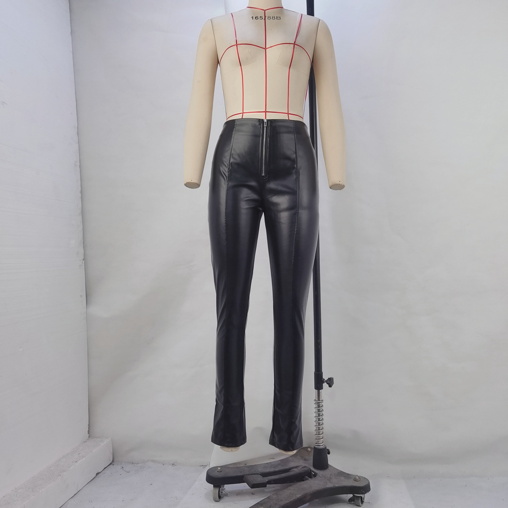 OM-2025 Fall/Winter Hot Item Fashion High-Waisted Butt-Lifting Skinny Slimming PU Leather Pants Women's Pants